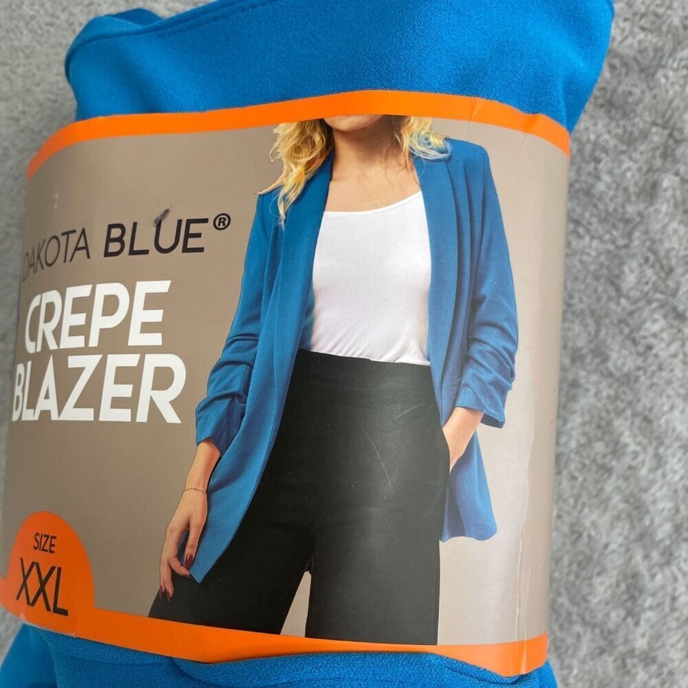 NEW Dakota Blue Crepe Blazer Women's XXL Ruched Sleeve Open front Casual - Picture 10 of 13